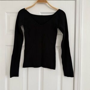 Nordstrom Black Long Sleeve V-Neck Top Ribbed Cotton blend